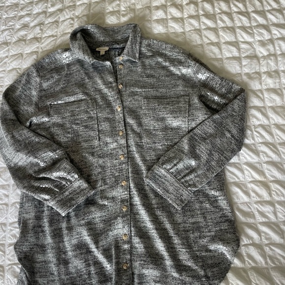 Pilcro Gray Sequin Oversized Button Down Shirt - Picture 3 of 8
